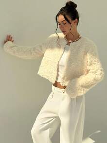 Aloruh Chaqueta regular minimalista y elegante de tela texturizada, para otoño/invierno - Albaricoque - Ver 6