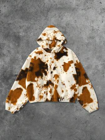 Street Life Men's Hooded Sweatshirt, Street American Style Autumn/Winter Fluffy Cow & Leopard Print Hoodie