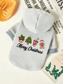 PETSIN 1件圣诞树字母印花宠物灰色连帽衫圣诞节加厚保暖宠物衣服 - 灰色 - 查看 1