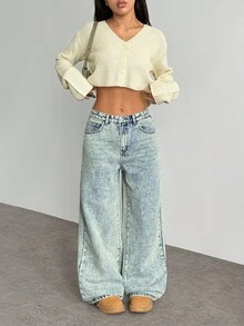 Jeanoix Women's Retro Style Casual Denim Jeans - Blue - View 3