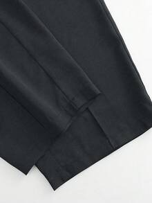 SHEIN CURVE+ 大码女式宽松阔腿休闲商务西装裤，纽扣设计 - 灰色 - 查看 4