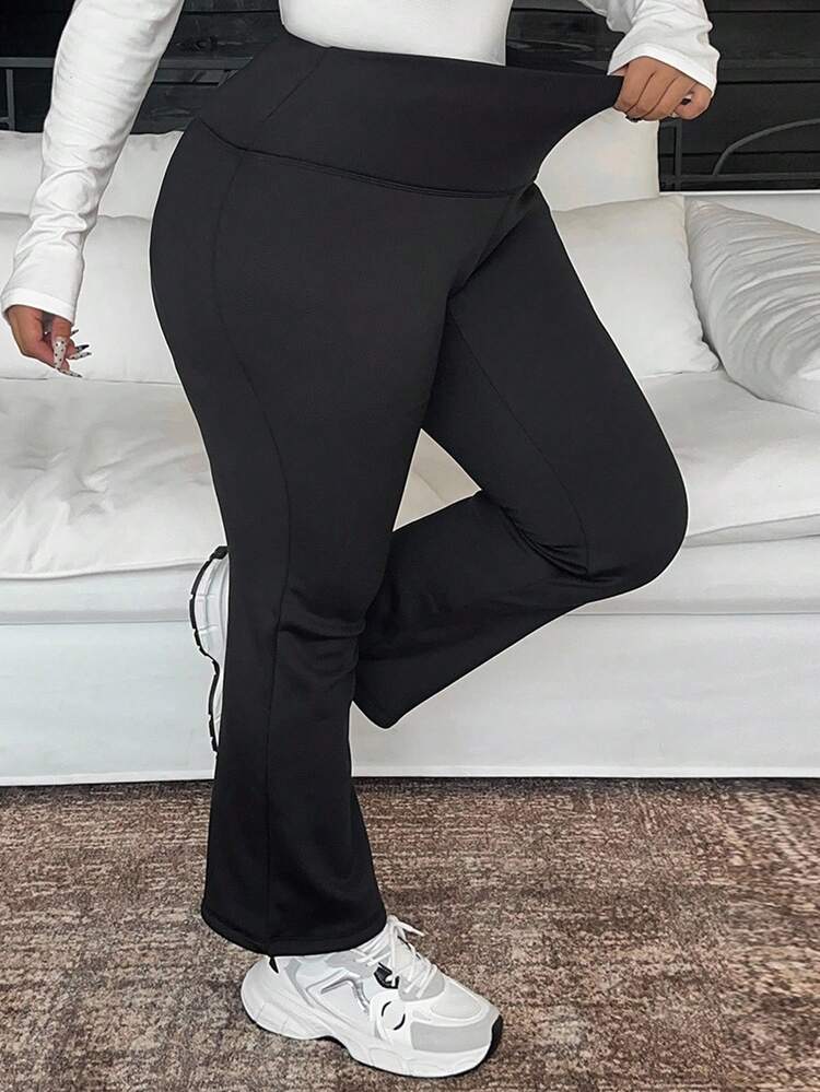 Dazy Plus Thermal Lined Stretchy Skinny Flare Pants, Long Leggings For Plus Size Women, Autumn/Winter Women Fleece Tights