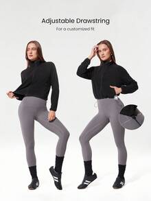 GLOWMODE 薄款摇粒绒宽松短款抽绳长袖夹克 - 黑色 - 查看 3