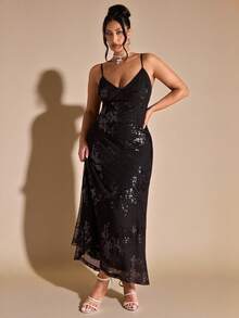 SHEIN BAE Plus Size Solid Color Textured Sequin Camisole For Women, Backless Slip Camisole/Vest Top, Floral Print Vacation Racerback Crop Dress ,New  Fall Fashion Clothes For Women,Autumn Outfits Women Plus Size ,Wedding Guest Dress Women,Going Out Tops Women,Valentine's Day,Valentine Outfits For Women - Pink - View 4