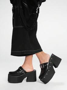 Sugerpunk 女士休闲厚底包头拖鞋 - 黑色 - 查看 6