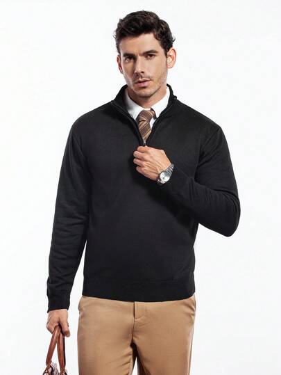 Manfinity Homme 男士休闲套头长袖毛衣，纯色纯色针织保暖内衬，秋冬季，适合外出、朋友聚会