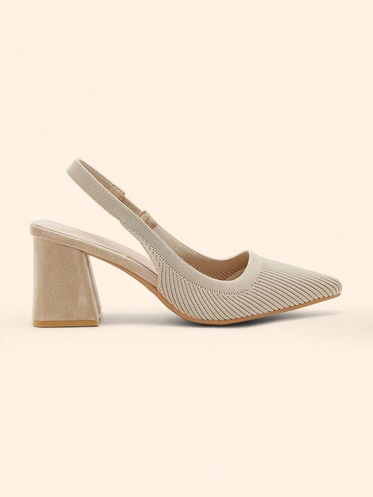 CUCCOO BASICS Women's Fashion Fabric Backstrap Chunky Heel Pointed Toe PU Leather Commuting Slip-On Shoes, Suitable For Dates, Parties, And Vacations For Christmas Spring Shoes