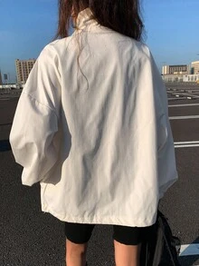 DAZY Sporty Autumn High Collar Black & White Contrast Zip-Up Jacket