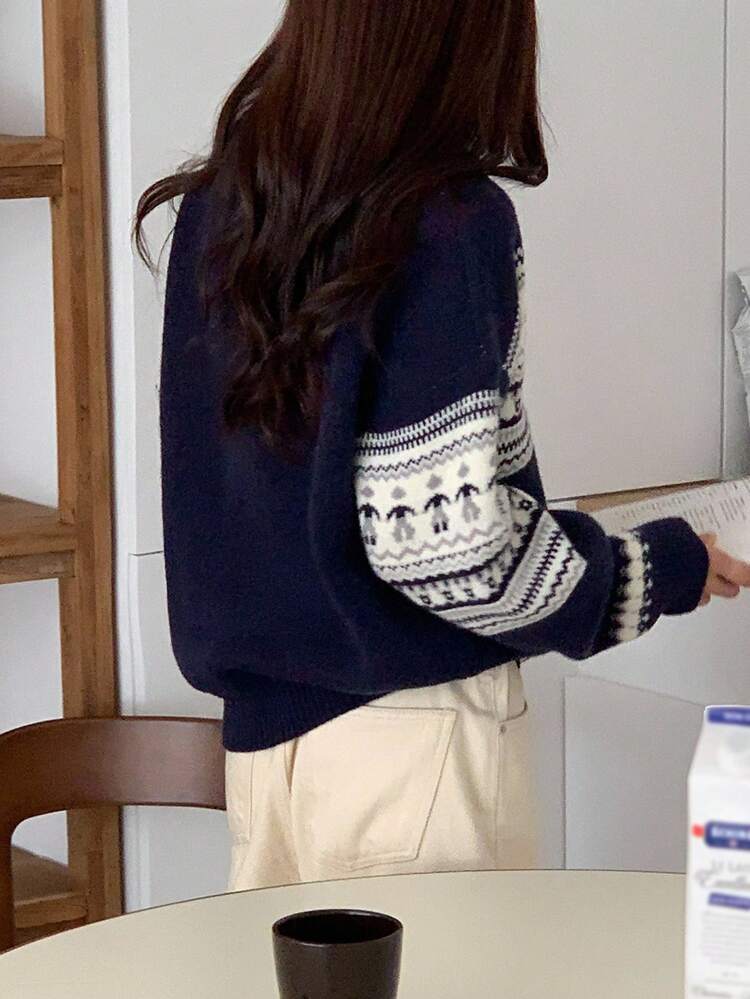 Women's Casual Christmas Style Loose Fit Long Sleeve Sweater