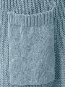 Calvaya Plus Size Women Loose Casual Drop Shoulder Lantern Sleeve Knitted Cardigan, Black Jacquard Pattern, Mid-Length, Versatile Daily Wear - Dusty Blue - View 6