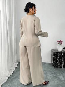 Firerie Plus Size Elegant Solid Color Blazer And Pants Set, Suitable For Commuting - Apricot - View 2