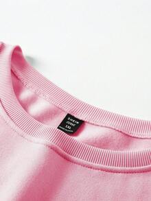 EMERY ROSE Women's Pastel Pink Crew Neck Sweatshirt,God Is Good Print Relaxed Fit Top,Applique Detail,Autumn Smart Casual Attire,Wedding Ninang,Allseason Top - Pink - View 3