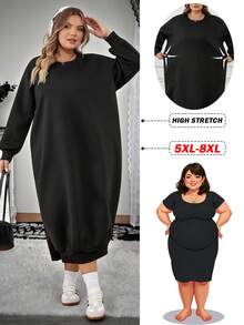 SHEIN CURVE+ Plus Size Women Loose Casual Long Fleece Hoodie Dress, Suitable For Halloween, Autumn/Winter/Autumn /Winter