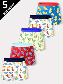5pcs/Pack Boys' Toddler Dinosaur Series Elastic Waist Soft Comfortable Basic Breathable Boxer Briefs Boys Dinosaur Underwear Boys Underwear Fall Winter - Multicolor - View 2