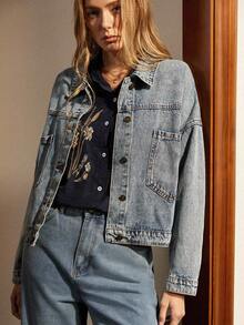 Écloséra Solid Dual Pocket Denim Jacket - Light Wash - View 1