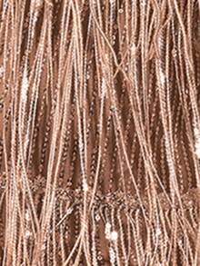 Ellevyn Women's V-Neck Sleeveless Tassel Sequin Beaded Brown Cinched Waist Elegant Cocktail Party Dress, Autumn/Winter Brown Dress