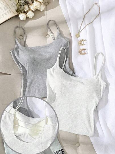 Attitoon 2 件套多色短款紧身运动文胸吊带背心，带背部细节，适合运动装和休闲分层穿着