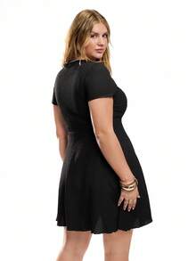 Solavibe Plus Size Black Knit Textured Fabric Dress, Spring/Summer,Summer Dresses For Women,Dresses Casual - Black - View 2