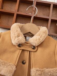 SHEIN 女婴可爱卡其色长款开衫和披肩套装，秋冬