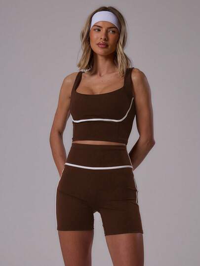  Musera Sport 圆领粗肩带撞色滚边运动文胸活力健身夏季 Padel 俱乐部健身房健身