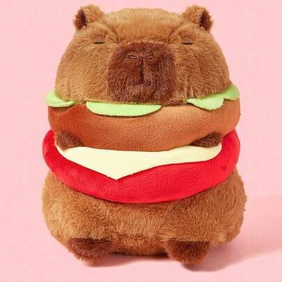 POKOJA LAND Đồ chơi nhồi bông hình chú chuột lang Capybara Hamburger dễ thương - Búp bê trang trí nhà bằng polyester mềm mại với thiết kế hình bánh mì kẹp thịt sống động, chuột lang Capybara nâu và trắng trong trang phục bánh mì kẹp thịt, hoàn hảo cho phòng hoặc làm quà tặng độc đáo, Phụ kiện nhà búp bê | Thiết kế vui tươi | Vải bền, Đồ trang trí chuột lang Capybara