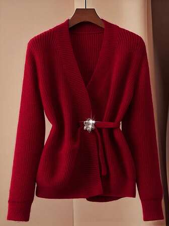 Regalyn Cardigan lavorato a maglia di taglia grande per donna, in inverno, semplice e alla moda, con bottoni, di colore unito