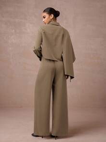 Lumalex 2 件套女式高腰收腰中长款西装外套，带斗篷袖，秋冬装