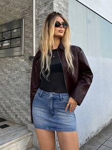 SHEIN Forever 21 Summer Sexy Washed Blue Mini Denim Skirt - Blue - View 6