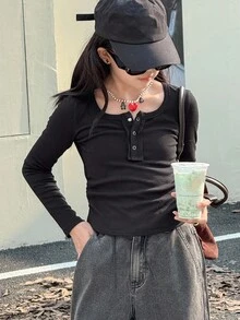 DAZY 女童纯色针织长袖T恤