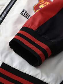 ROMWE MEN Street Life 男士赛车元素字母印花撞色长袖夹克，适合秋冬 - 彩色 - 查看 4