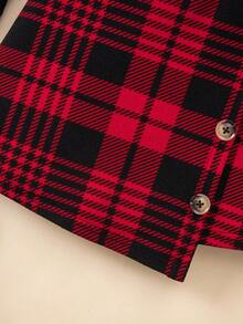 SHEIN 2 件 Babygirl 休闲针织长袖 T 恤和格子松紧腰裙套装 - 彩色 - 查看 9