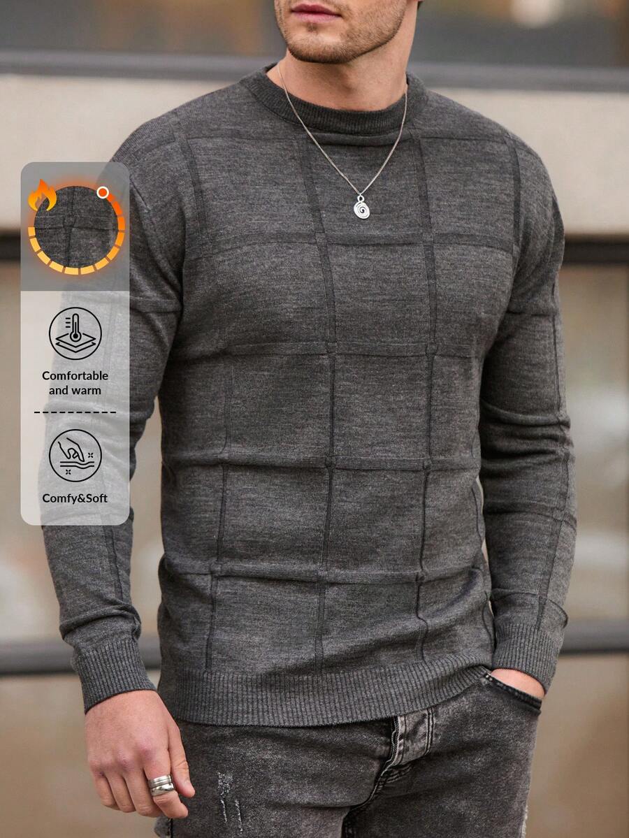 EURMUSE Men Patch Detailed Round Neck Regular Sweater - Grey - View 1