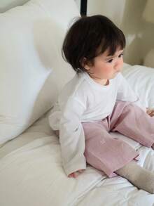 DAZY 2件套女婴休闲圆领T恤和宽松长裤家居服套装，幼儿女童服装 - 白色 - 查看 3