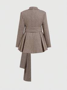 Radiana 大码女装秋冬优雅日常百搭长袖荷叶边修身西装外套（含腰带），正式千鸟格纹，复古时尚通勤棕色格纹套装，适合街头风、都市风、性感办公室女郎、度假装、通勤、商务、复古、派对、度假、外出、老钱风、层次感丰富的穿搭、约会之夜、聚会、极简主义、生日、正式场合、辣妹风、伊比沙岛风、纳什维尔风、休闲、端庄、时尚、休闲、购物、街头风、外出等多种场合，修身显瘦。 - 卡其色 - 查看 12