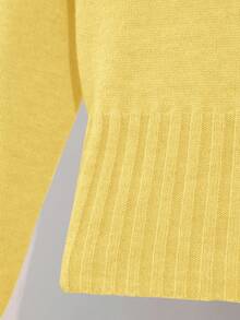 Franclia Suéter de punto de manga larga con hombros abiertos, lazo y unicolor, de moda simple para mujer - Amarillo - Ver 6