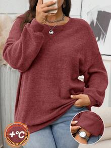 EMERY ROSE Sudadera casual de talla grande de unicolor, otoño/invierno - Rojo - Ver 1