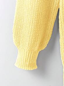 EMERY ROSE Plus Size Women Loose Casual Drop Shoulder Lantern Sleeve Knitted Cardigan, Black Jacquard Pattern, Mid-Length, Versatile For Daily Wear, Autumn/Winter - Light Yellow - View 3