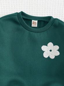 Cozy Pixies 2件套女婴花卉印花针织柔软圆领长袖运动衫和裤子套装 - 綠色 - 查看 8