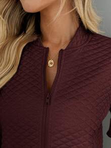 Easowa Quilted Textured Fabric Baseball Jacket, Casual Commute Elegant Outdoor Sports Comfortable Autumn/Winter Women Coat Women Bomber Jacket Quilted Jacket Women Fall Clothes For Women Jackets For Women Casual Summer Jacket For Women - Red - View 7