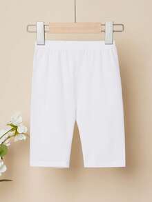 SHEIN 年輕女孩3入組實色彈性腰騎行短褲