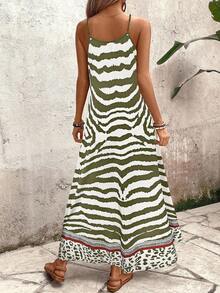 EMERY ROSE Women's Leopard Print Loose Maxi Slip Dress, Elegant For Daily Wear And Vacation, Summer - Army Green - View 2