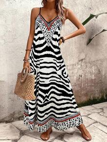 EMERY ROSE Vestido maxi holgado con estampado de leopardo para mujer, elegante para uso diario y vacaciones, verano - Negro - Ver 4