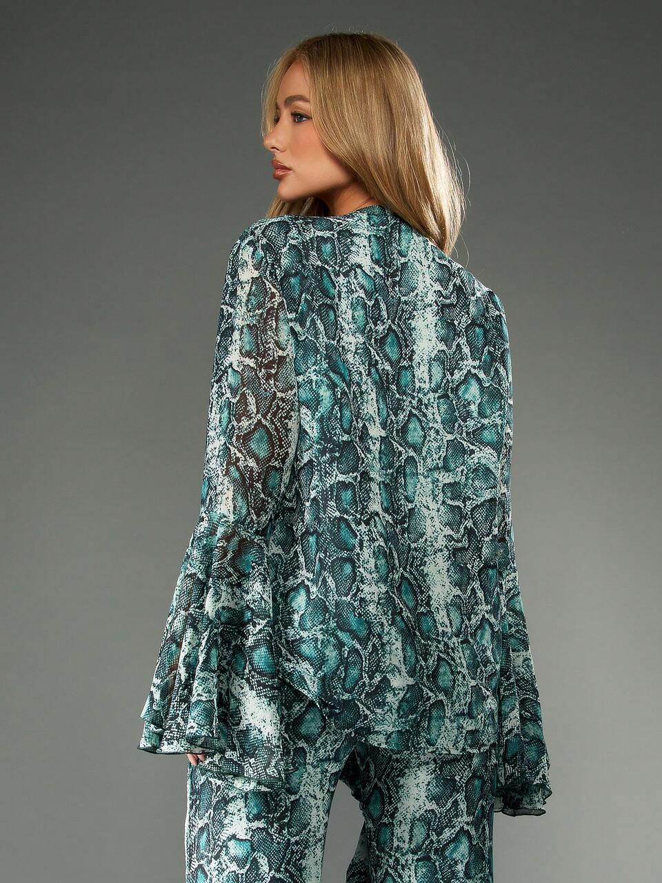 MISSGUIDED Long Sleeve Snake Print Cut Out Ruffle Blouse Party Evening Club Night Statement Top Elegant Fashion Fall Holiday