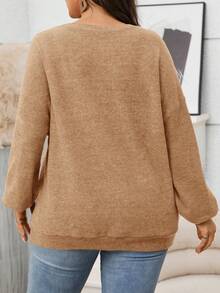 EMERY ROSE بلوزة كاجوال فضفاضة بياقة مستديرة وأكمام طويلة منسدلة للسيدات ذوات الأحجام الكبيرة، لفصلي الخريف والشتاء