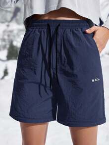 In My Nature 女式字母印花抽绳腰部褶皱口袋户外裤 - 藏蓝色 - 查看 6