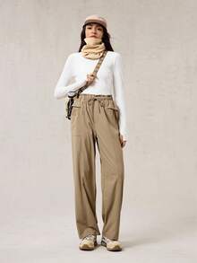 OutZeal 女士户外休闲裤，防水荷叶边抽绳腰带，带口袋 - 駝色 - 查看 10