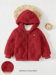 Cozy Pixies 男婴连帽长袖外套，保暖加厚秋冬女童服装 - 酒紅色 - 查看 7