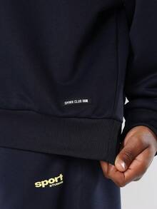 SUMWON Monaco Sport 23 系列运动衫和阔腿运动裤套装秋冬青年时尚套装带金色字母奢华风格两件套休闲装 - 藏蓝色 - 查看 6
