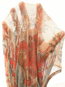 Brillora Allover Print Knot Front Flounce Sleeve Peplum Blouse,Long Sleeve Tops