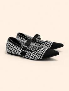 CUCCOO BASICS Women's Pointed Toe Flat Criss-Cross Knit Fabric Comfortable Versatile Commute Work Casual Slip-On Flats - Black and White - View 7
